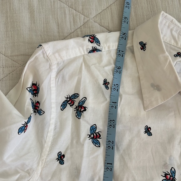 Equipment Femme Bee Print Button Down Shirt White Blue Cotton size small - Picture 14 of 16